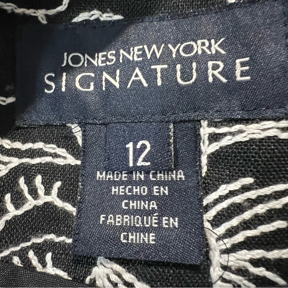 Jones New York Signature 100% Linen Black&White Floral Embroidered Jacket Sz 12 - Picture 7 of 13
